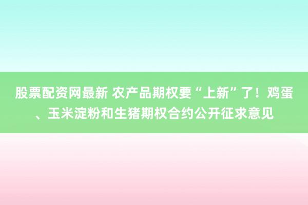 股票配资网最新 农产品期权要“上新”了！鸡蛋、玉米淀粉和生猪