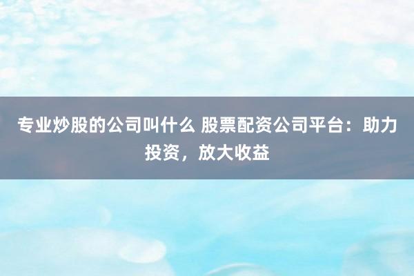 专业炒股的公司叫什么 股票配资公司平台：助力投资，放大收益